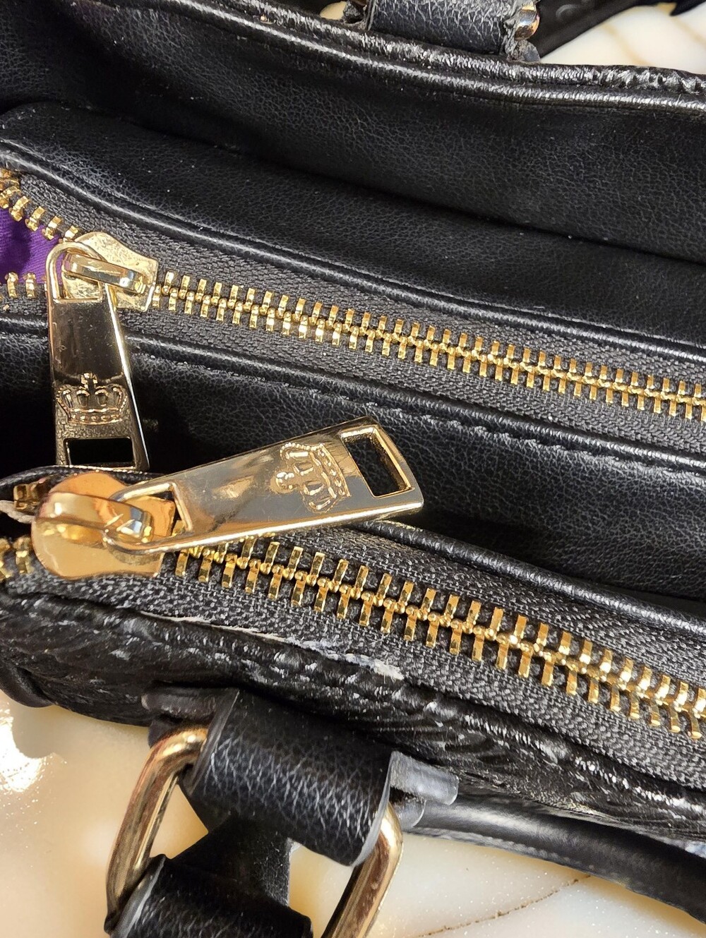 Juicy Couture Fame Satchel Black Debossed Monogram Speedy Bag - Picture 7 of 13